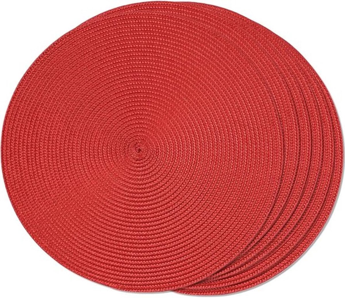 Set van 6 ronde geweven placemats - tafelmatten -wasbaar - antislip - 15" - rood