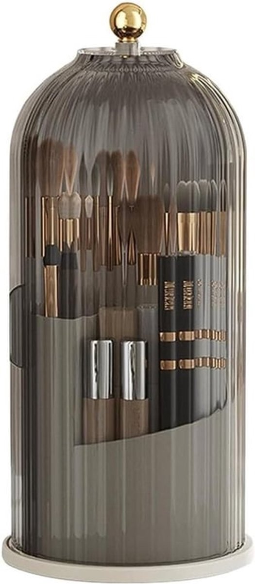 360-graden roterende make-up organizer - make-upkwast organizer met stofvrije deksel en 3 compartimenten voor cosmetica - eyeliner en lipstick (zwart doorzichtig)