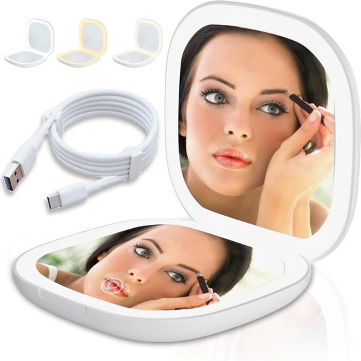 Draagbare Mini LED Zakspiegel met 1x/5x Vergroting en Verlichting