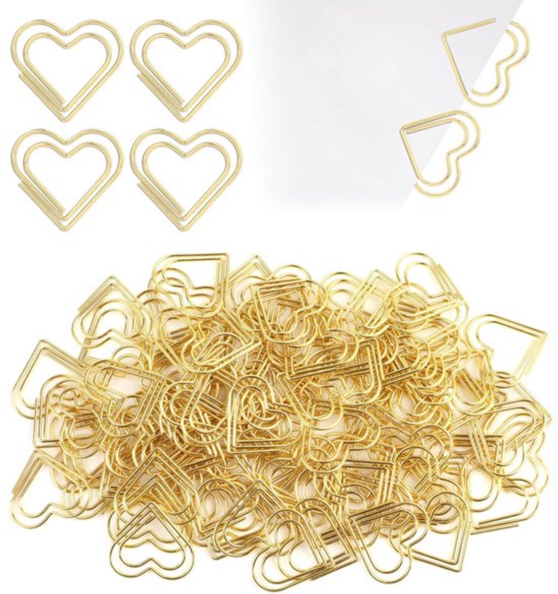 100 gouden hartvormige paperclips, decoratieve paperclips, kleine hartvormige paperclips, paperclipset voor kantoor, school, klaslokaal, dossierclips - Hart