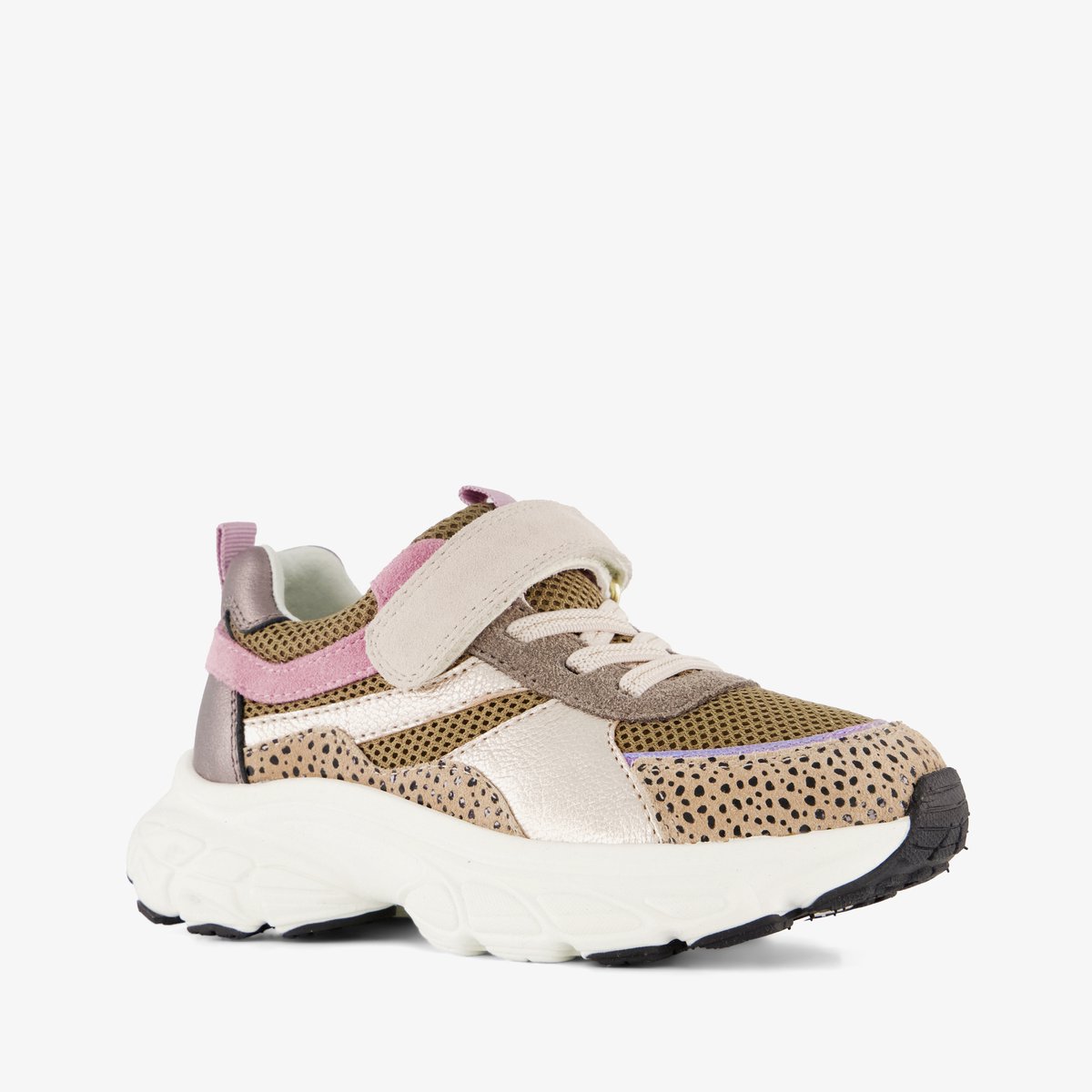Stap leren meisjes sneakers bruin roze cheetah print - Maat 29 - Uitneembare zool