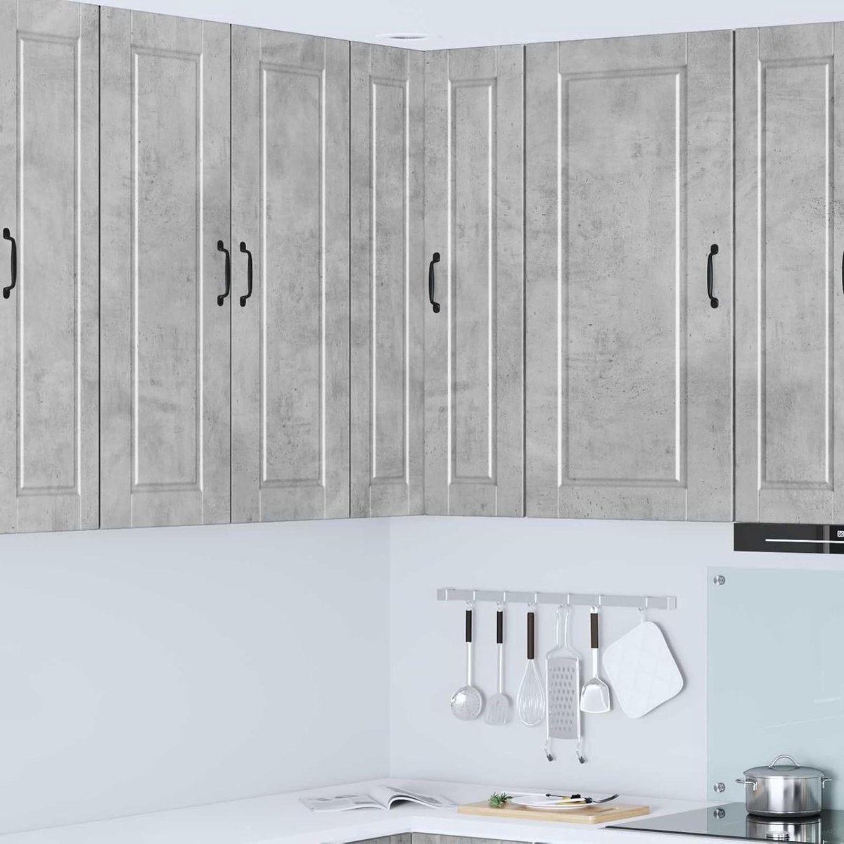 Keukenkast met deur - Hangende opbergkast - Keuken organiseren - Modern design - 57 x 57 x 100 cm - Betongrijs