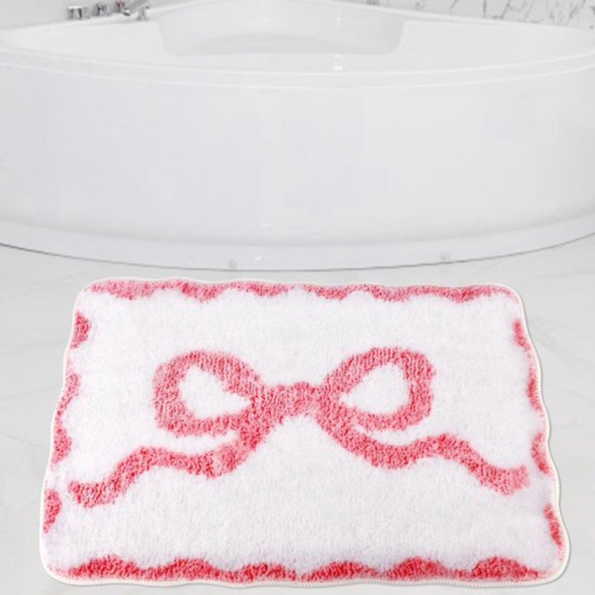 Boog Badmat 59x39cm - Roze Imitatie Cashmere, Antislip Badkamer Tapijt