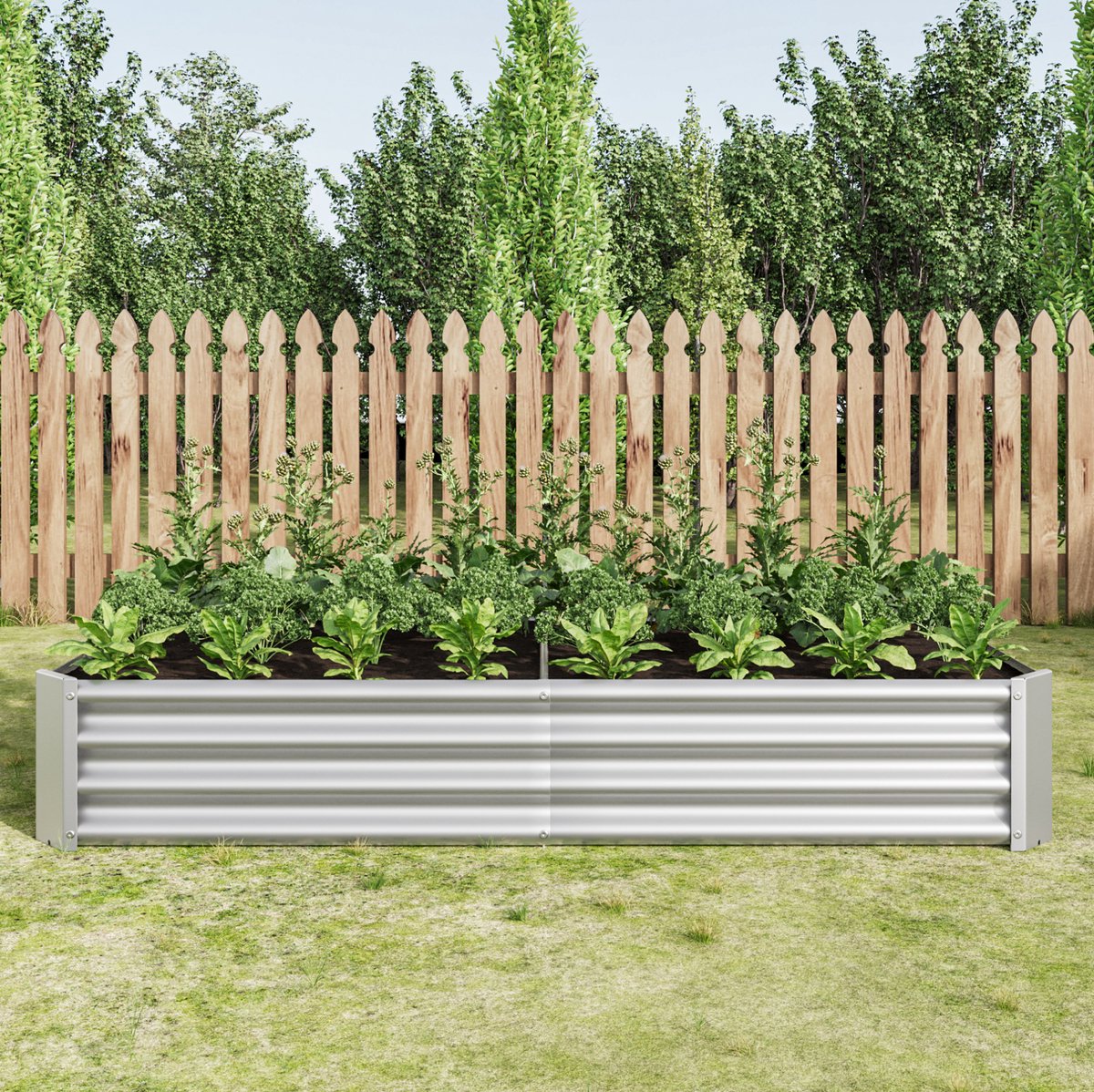 MIVRAY Moestuinbak – 180 x 91 x 30 cm – Verzinkt Metaal – Zilver – Zonder Bodem – Voor Groenten, Kruiden En Bloemen Buiten