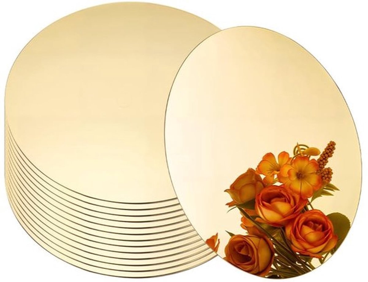 Pak van 14 ronde acrylspiegels 10 cm goudkleurige zelfklevende spiegelkaarsenborden tafelaccessoires voor tafels, knutselen, bruiloft, feest, wanddecoraties