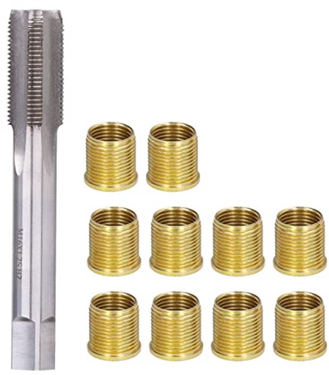 Reparatiegereedschap voor bougieschroefdraad van benzinemotoren, met metalen inzetstukken M14x1.25 en M16x1.25 voor kraan-, bougie- en ontstekingsonderhoud
