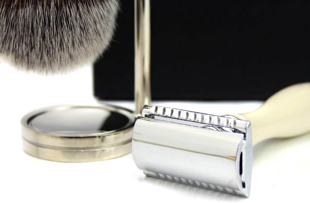 Scheerkwast mannen synthetisch haar - met standaard en DE Safety Razor - perfecte scheerervaring - ShopVlot