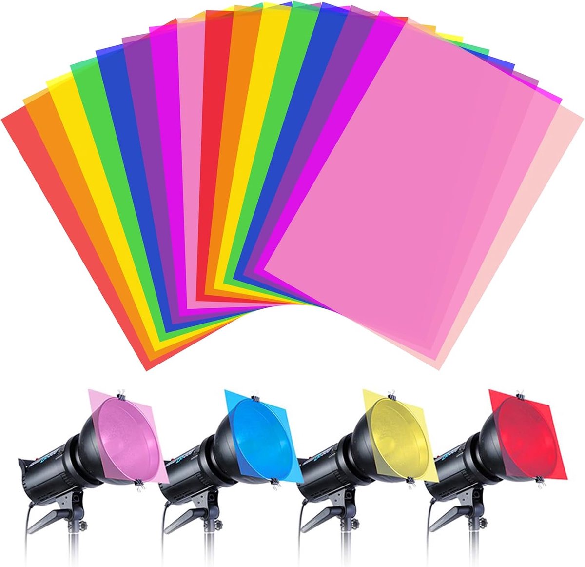 SnelShoppen - 16 Vellen 8 Kleuren Lamp Film Warmtebestendig A4 Kleurfilter voor LED Lampen en Fotostudio Accessoires, 29.5 x 21 cm