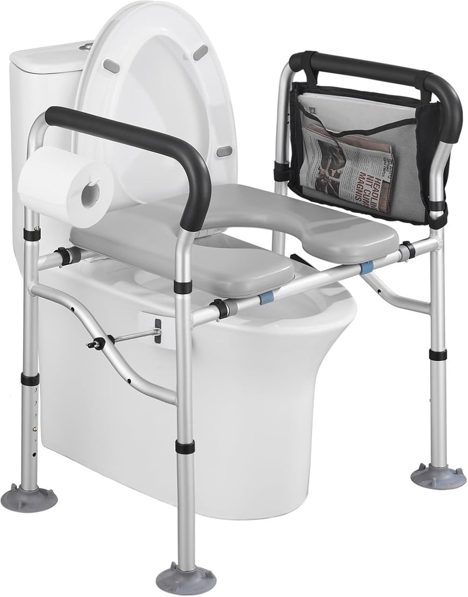 Verhoogd Toilettzitje met Handgrepen - Verstelbare Hoogte 43-56 cm - Stevige Aluminiumlegering - ShopVlot