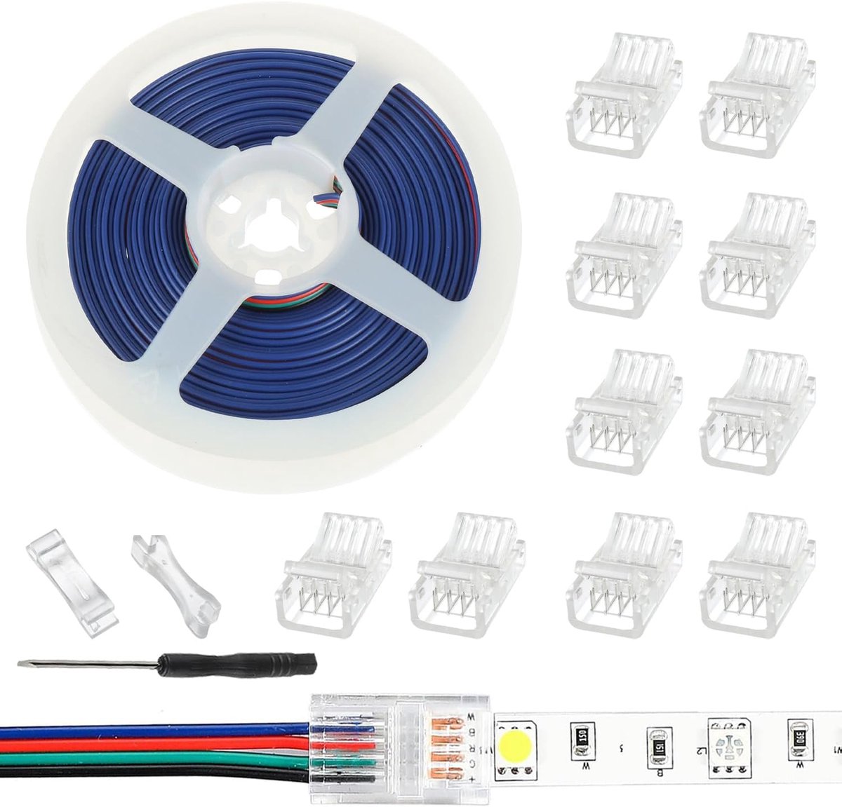 LED strip adapter 10 stuks - RGB verlichting - draadloos en helder - naadloze stripverlichting met 5m kabel - ShopVlot