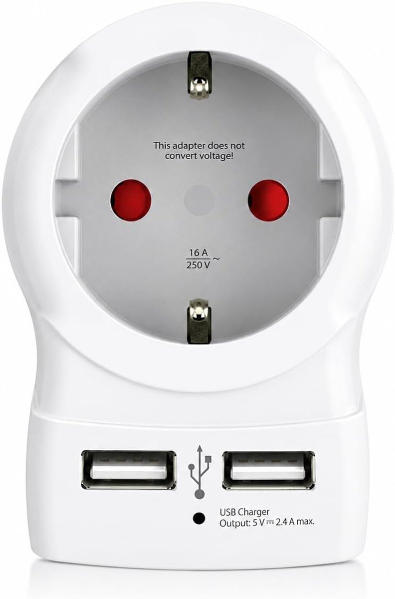 USB-hub met Schuko stekkerdoos - 1 stopcontact, 2 USB-A-poorten - ideaal voor thuis en kantoor - ShopVlot