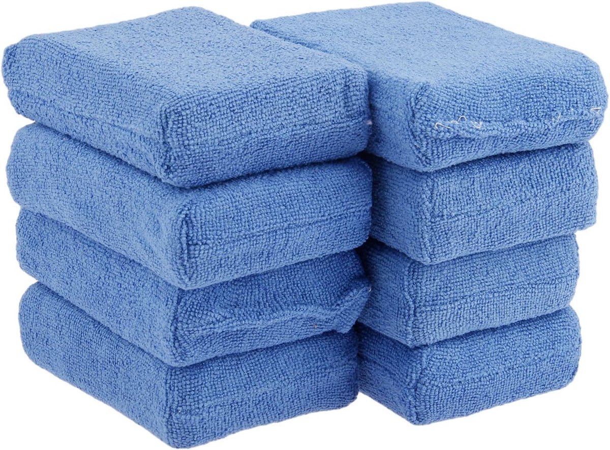 Microfiber applicatorspons 8 stuks - blauwe poetspads - 12 x 8 cm - ideaal voor auto detailing - ShopVlot
