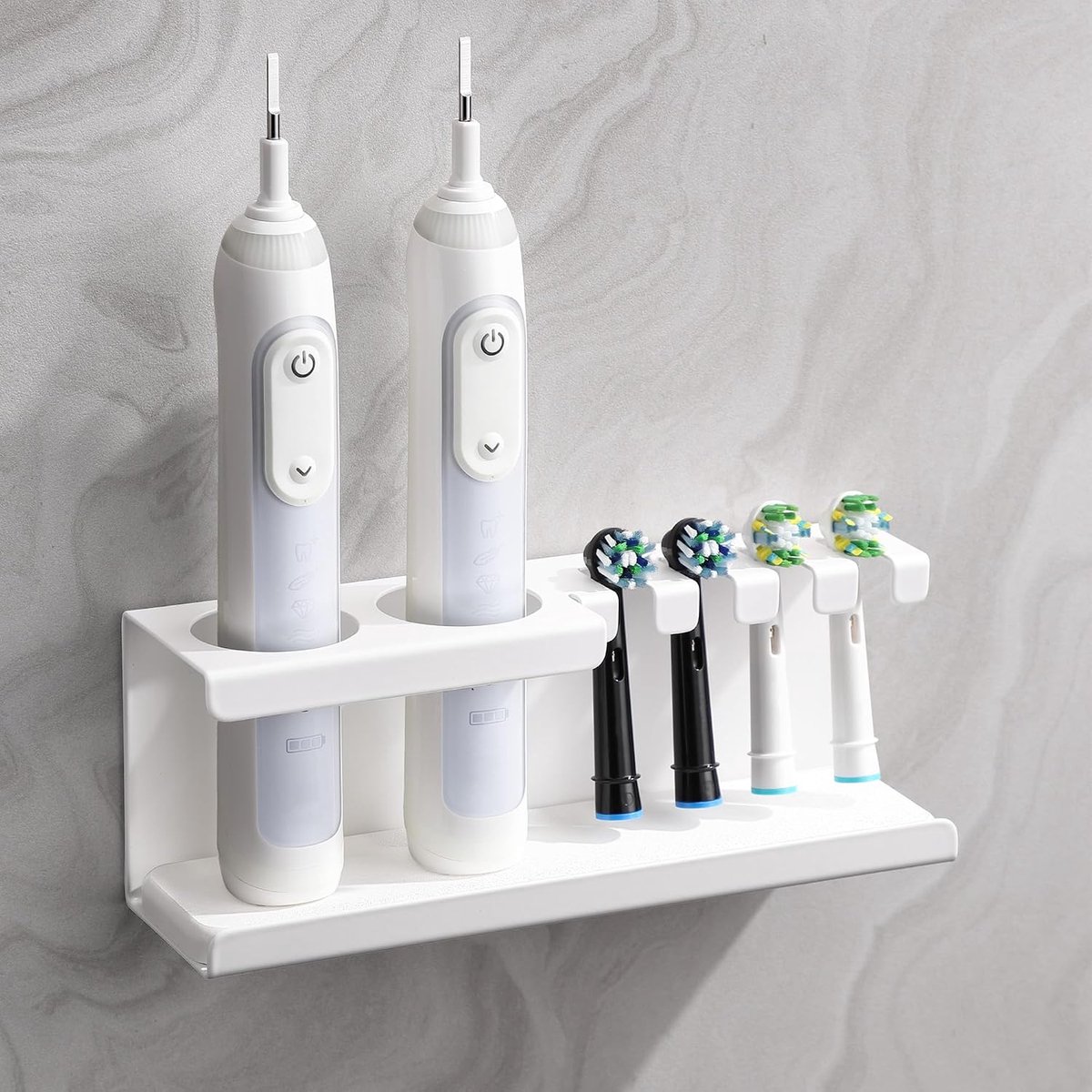 Tandenborstelhouder roestvrij staal - zelfklevend wit - zonder boren - modern design voor badkamer - ShopVlot