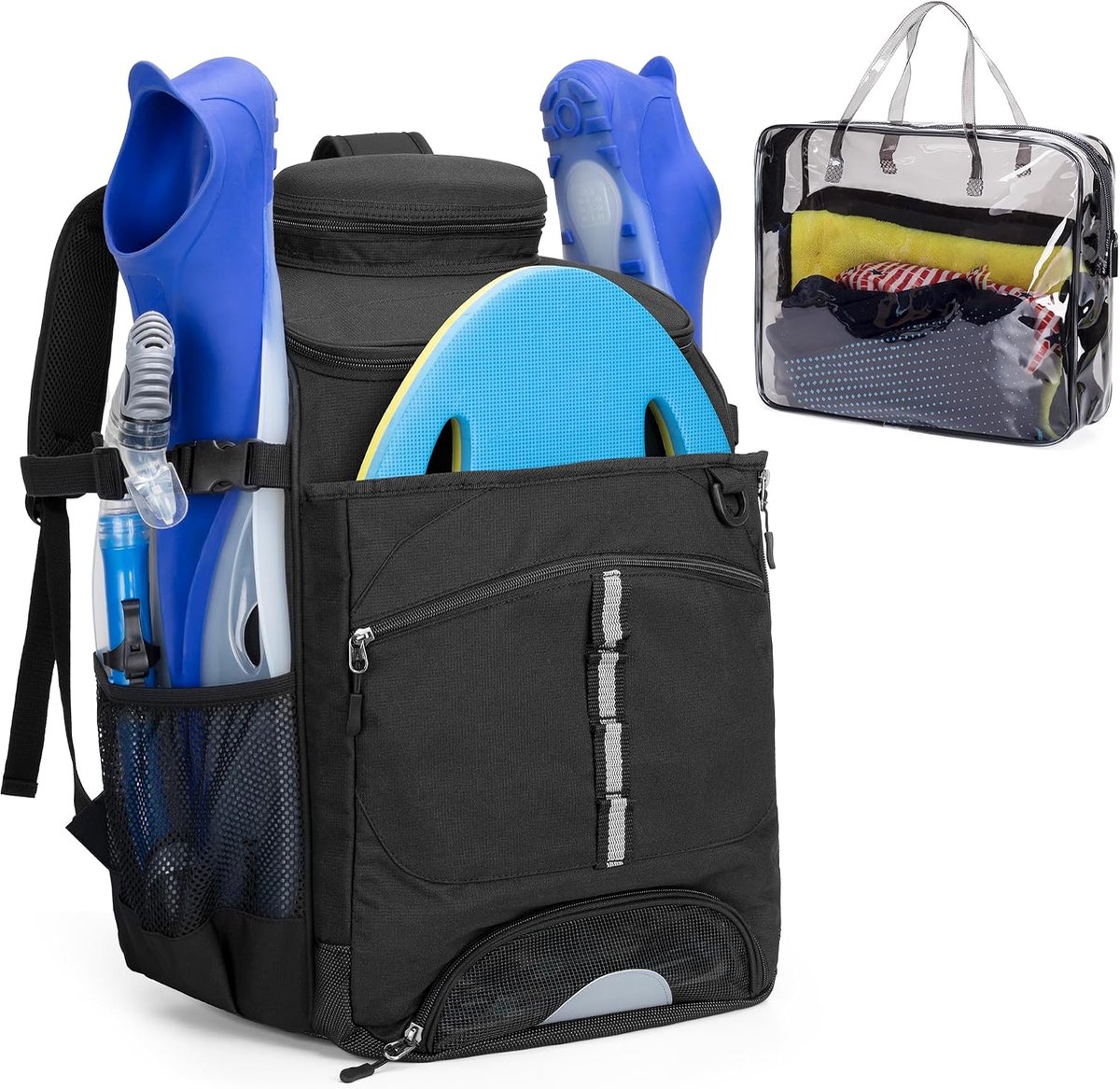 Zwembackpack met transparante PVC tas - aparte schoenenruimte - beschermt zwembril - ShopVlot