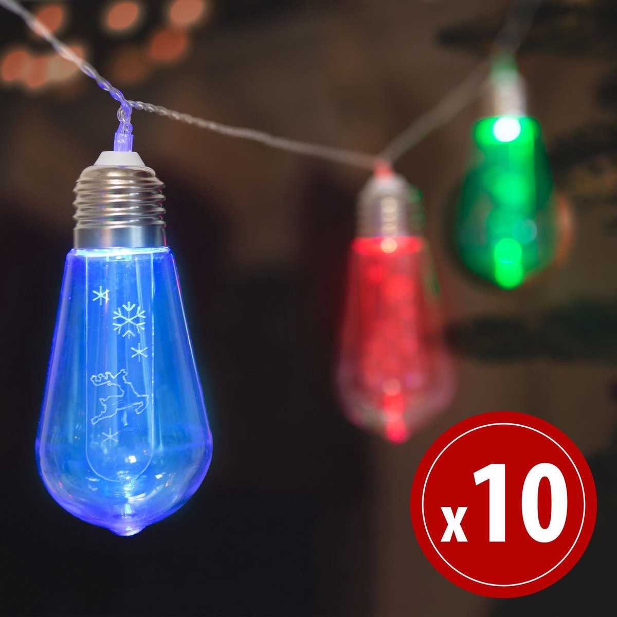 LED lichtsnoer - Gloeilamp - 10 LED's - 1,9 meter - kleur - 2 x AA 1 Stuks [56531]