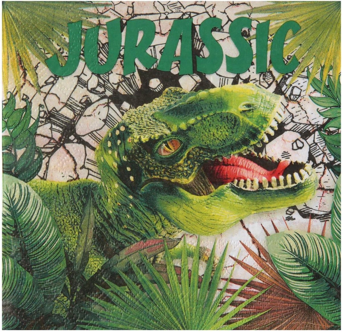 Papieren servetten T-Rex - Set van 20 - Groen en mint - Perfect voor dinosaurusthema feesten - ShopVlot
