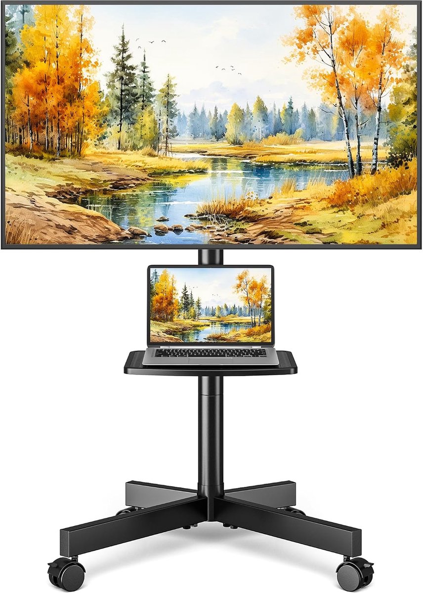 Tv-standaard oprolbaar - voor 23-60 inch tv - in hoogte verstelbaar - mobiel en wendbaar - ShopVlot