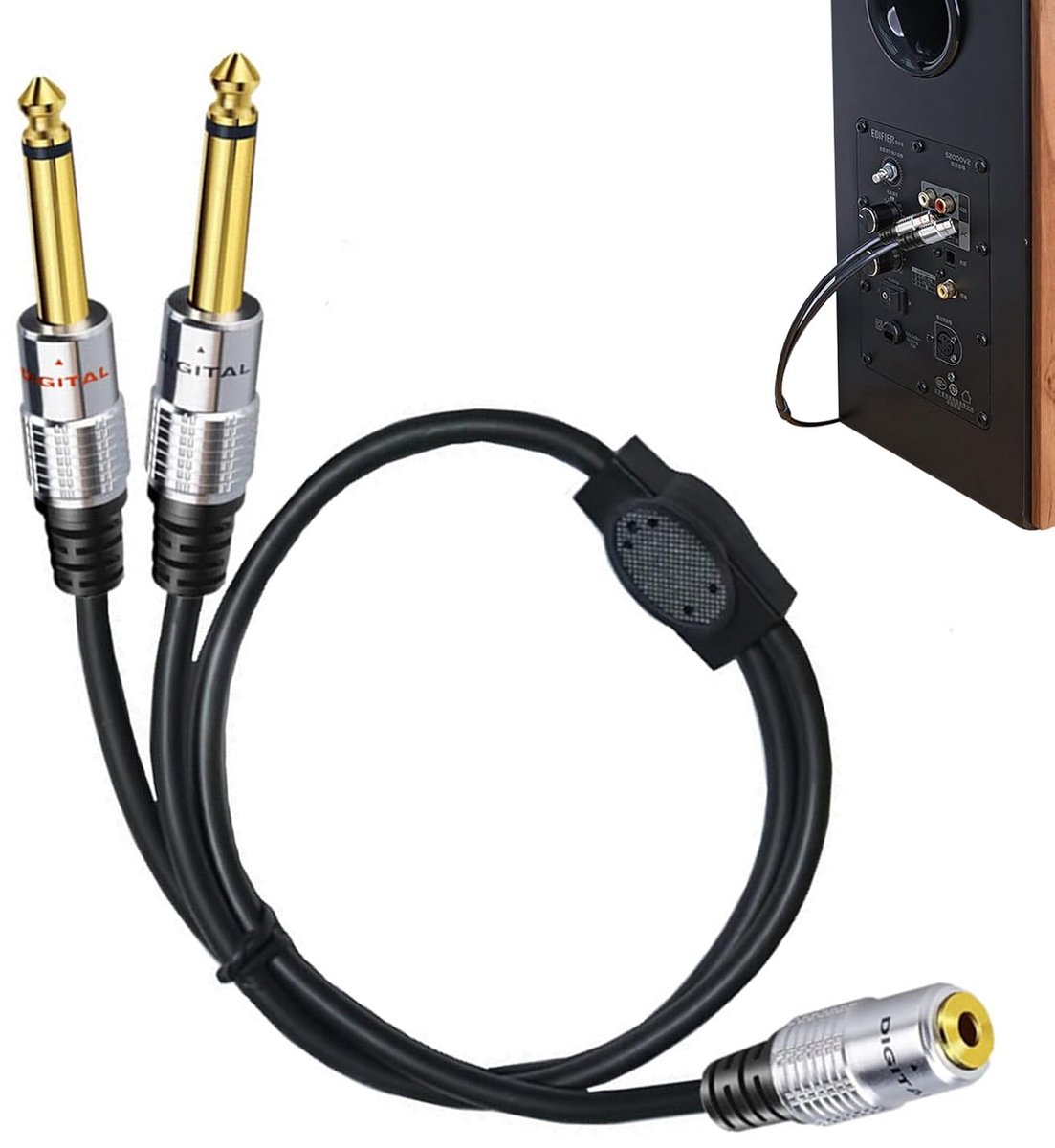 Adapter socket 3.5 mm jack naar 2 x 6.35 mm - Y splitter - Hi-Fi audio - Perfect voor mixer en speaker - ShopVlot