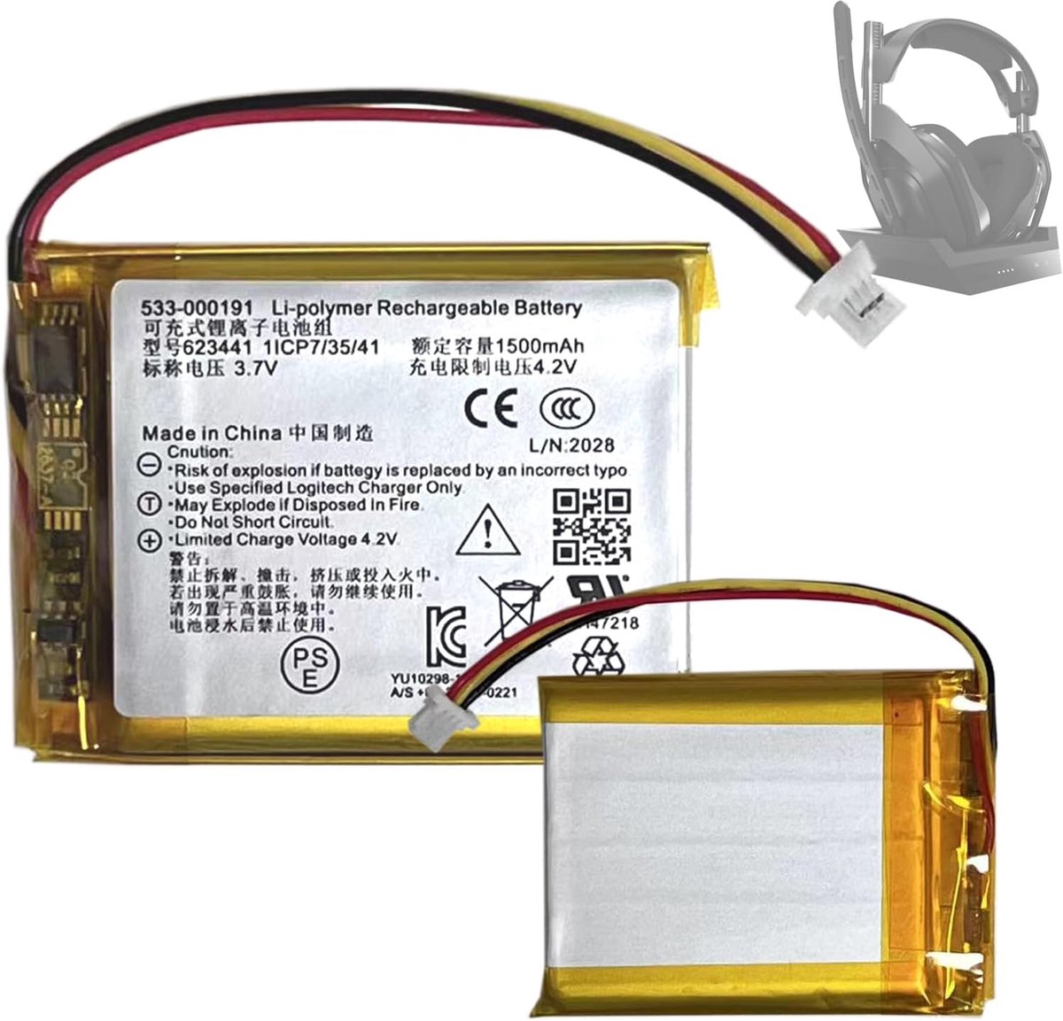 Vervangende batterij 623441 - Compatibel met Astro Gaming A20 - Hoogwaardige lithium-ion batterij - ShopVlot