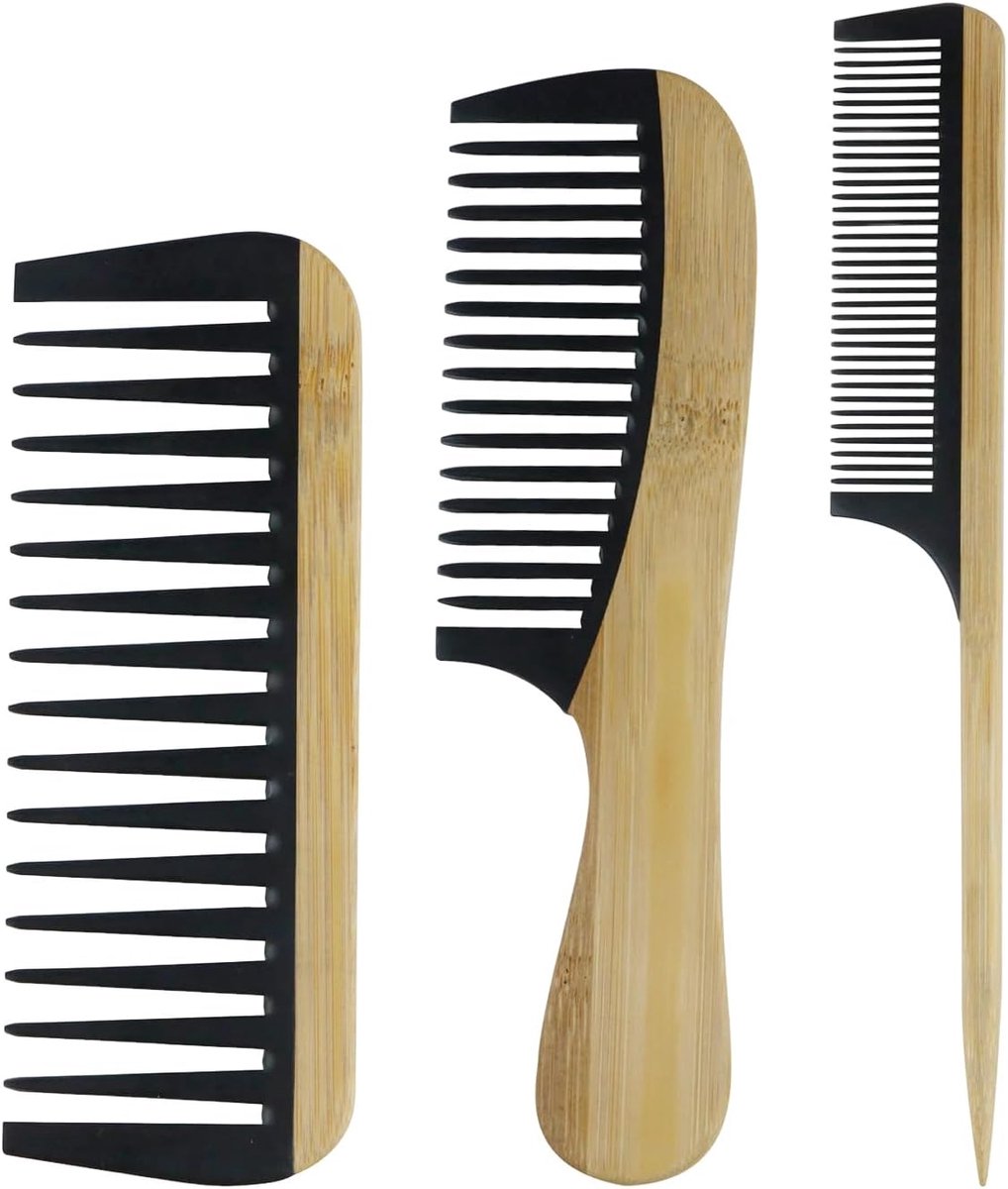 Bamboe Styling Kam 3 Stuks - Antistatisch - Duurzaam en Sterk - Geschikt voor Diverse Kapsels - ShopVlot