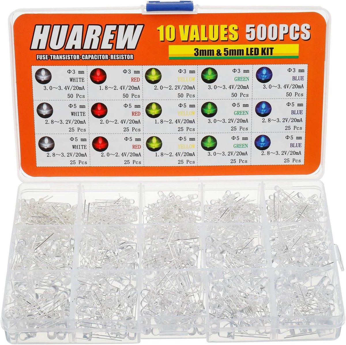LED lampen set 3mm en 5mm - 500 stuks - 5 kleuren - ideaal voor hobbyprojecten - ShopVlot