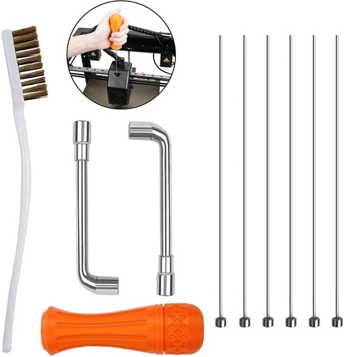 3D printer nozzle cleaning kit - reinigingsset met koperen borstel - L-vormige sleutel - voor M6 M7 E3D MK8/Creality - ShopVlot