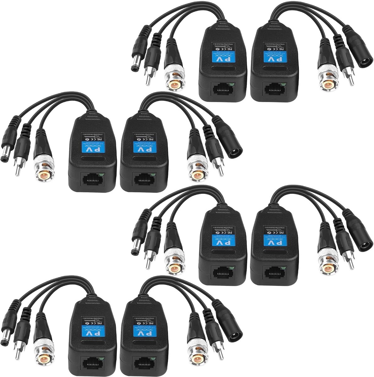 Passieve video audio power balun 4 paren - BNC naar RJ45 Cat5e/Cat6 - 3-in-1 oplossing - bespaar installatiekosten - ShopVlot