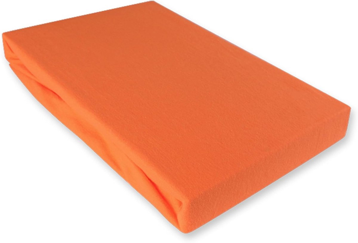 Jersey hoeslaken 90-100 x 190-200 cm - oranje - 100% katoen - wasbaar tot 60°C - ShopVlot