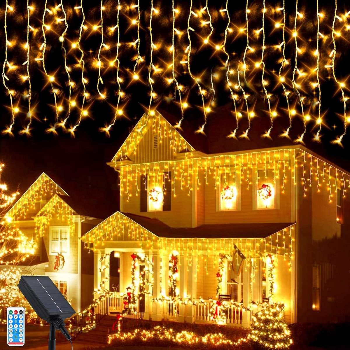 Kerst Icicle Lichten 5m - 256 LEDs - Solar Hangverlichting - Geschikt voor Buiten Decoratie - ShopVlot