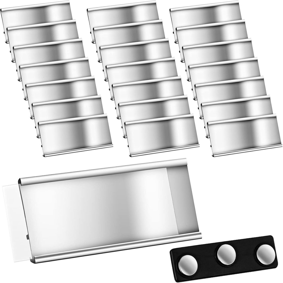 Naamplaatjes set 20 stuks - aluminium 72 x 32 mm - dubbel magnetisch - ideaal voor kleding - ShopVlot