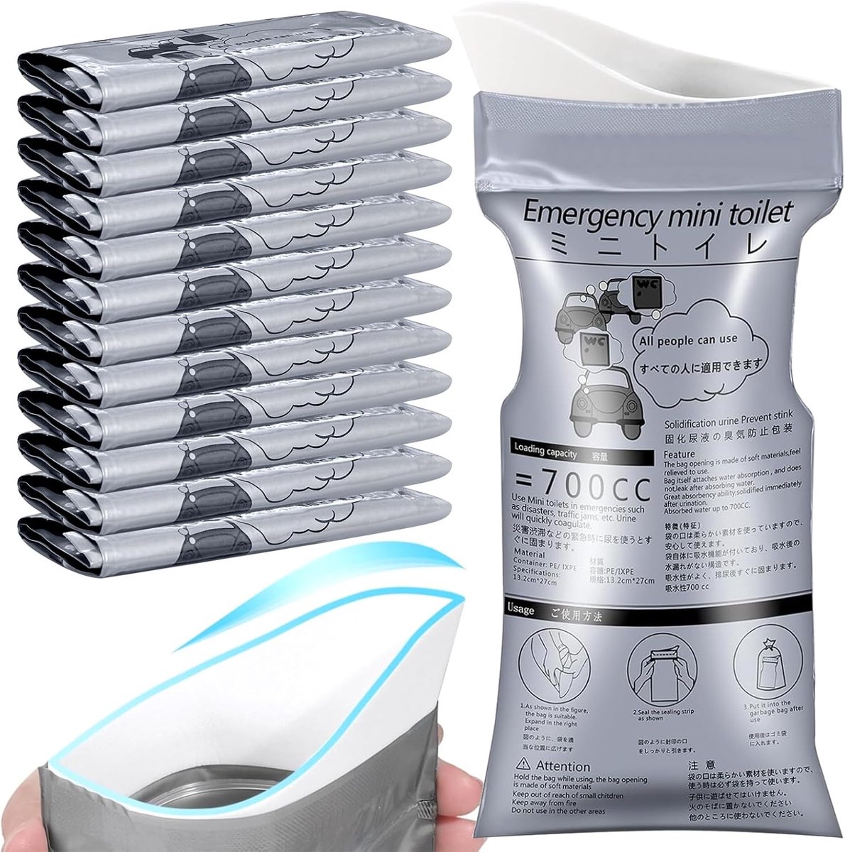 Urinezak 700ml - 12 Stuks Disposable - Absorberend Gel - Ideaal voor Reizen - ShopVlot