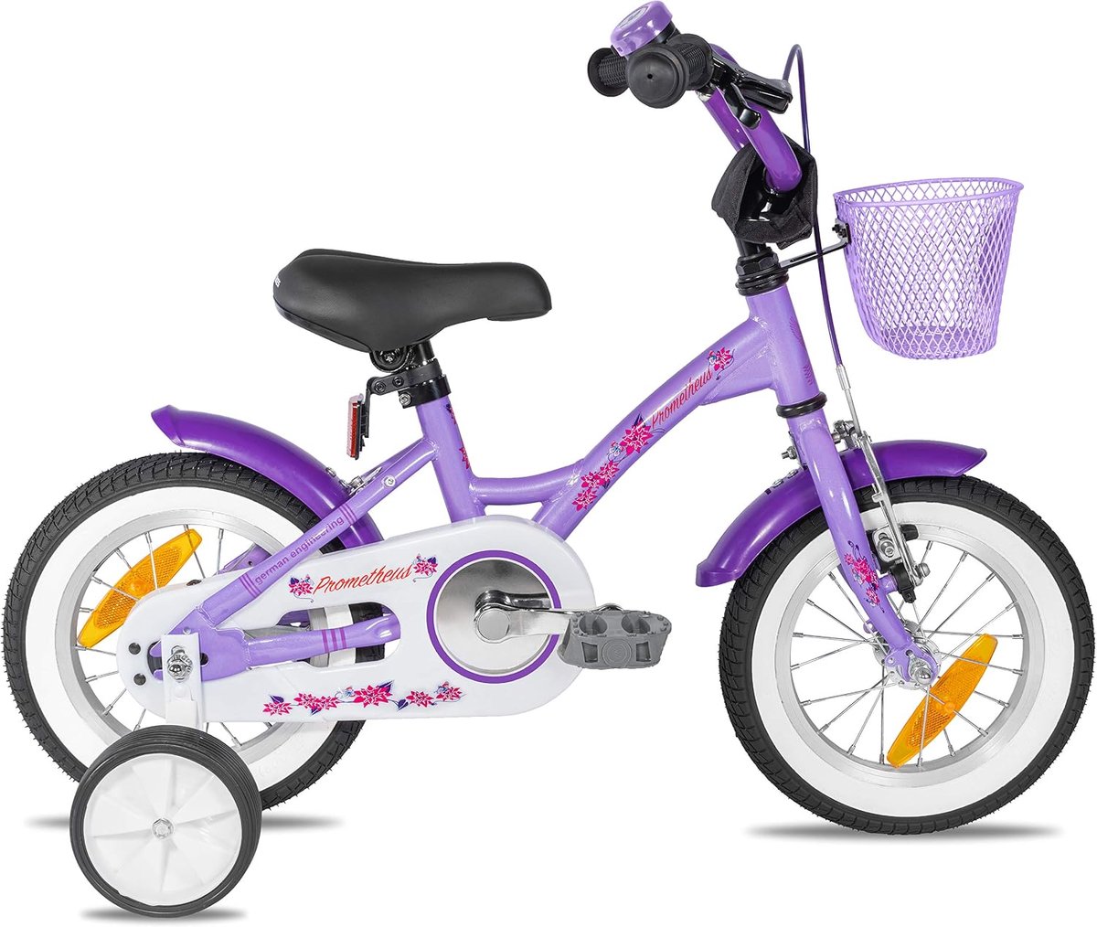 Kinderfiets 12 inch meisjesfiets paars met zijwieltjes veilig leren fietsen ShopVlot
