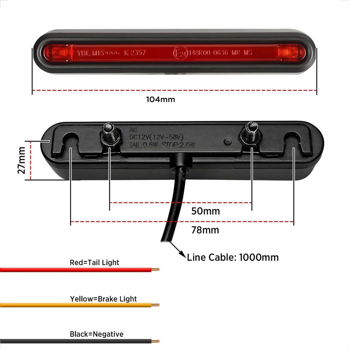 Led-achterlicht motorfiets 6-58 V - remlicht E24 goedgekeurd - kabel 1200 mm - veilig zichtbaar - ShopVlot