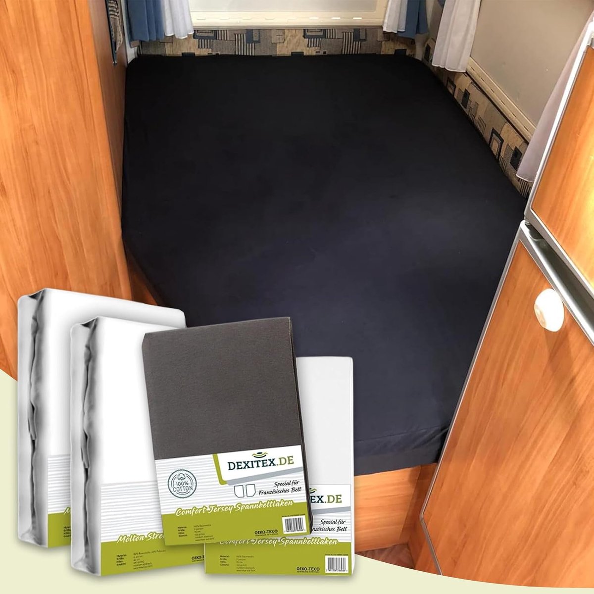 Fitted Sheets Franse Bed 4-delig - 2 Fitted Sheets (wit+antraciet) - 2 Matrasbeschermers - ShopVlot