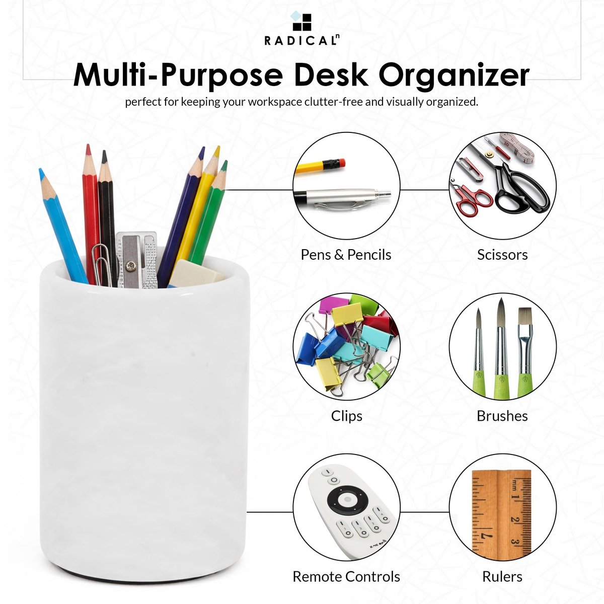 Bureau Organizer Wit 4.5"x3" Inch - Handgemaakte Pen Houder - Marmeren Design - Perfect voor Werkruimte - ShopVlot