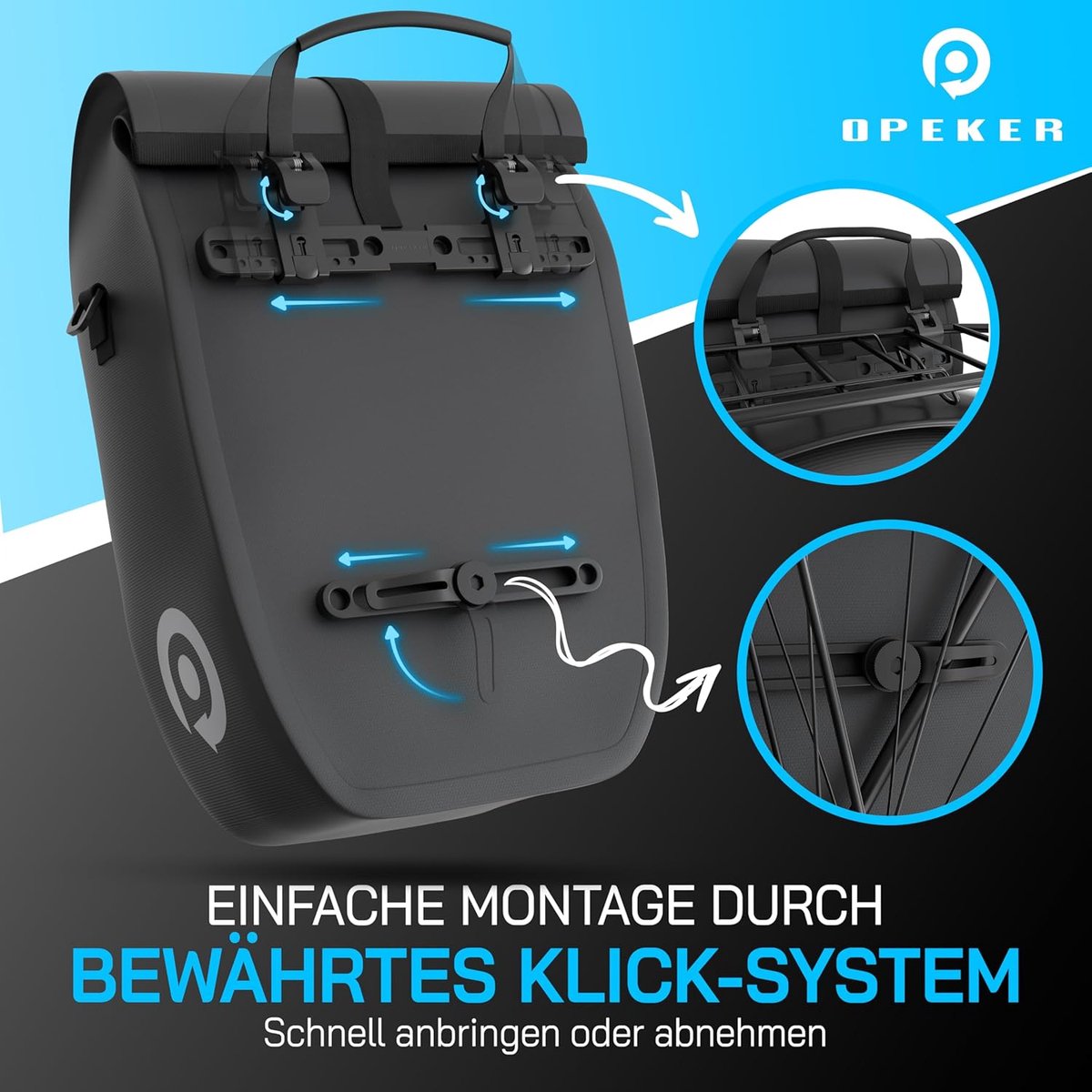 Fietstas voor bagagedrager 20 liter - waterdicht - afneembaar - ideaal voor E-bike en fiets - ShopVlot