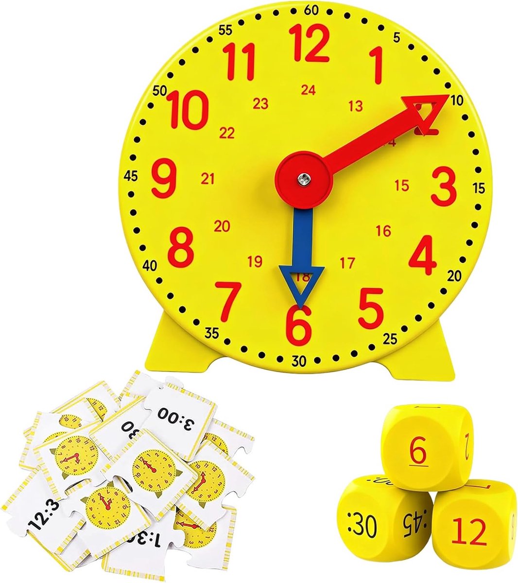 Educatief horloge voor kinderen - met 3 dobbelstenen - 12 tijdkaarten - leer klok kijken met plezier - ShopVlot