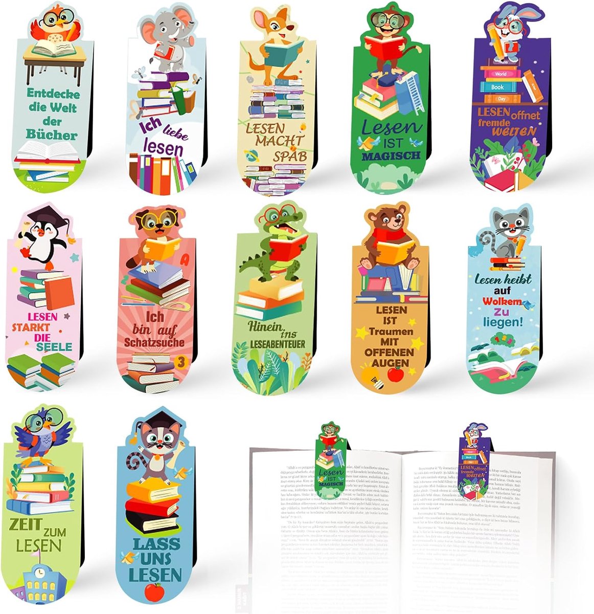 Magnetische boekenleggers voor kinderen - 12 stuks - met leesspreuken - perfect voor boekenliefhebbers - ShopVlot