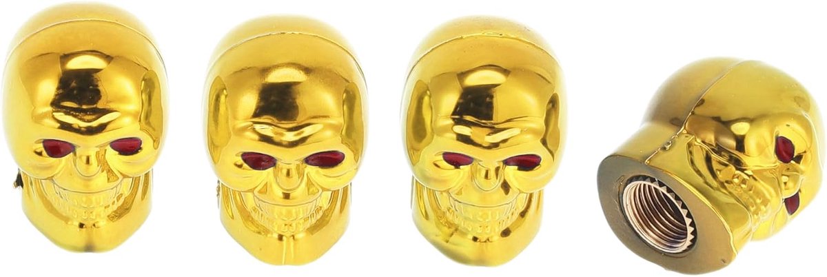 Tire Valve Stem Caps 7x22mm - Skulls - Goudkleurig Plastic - Unieke stijl voor uw banden - ShopVlot