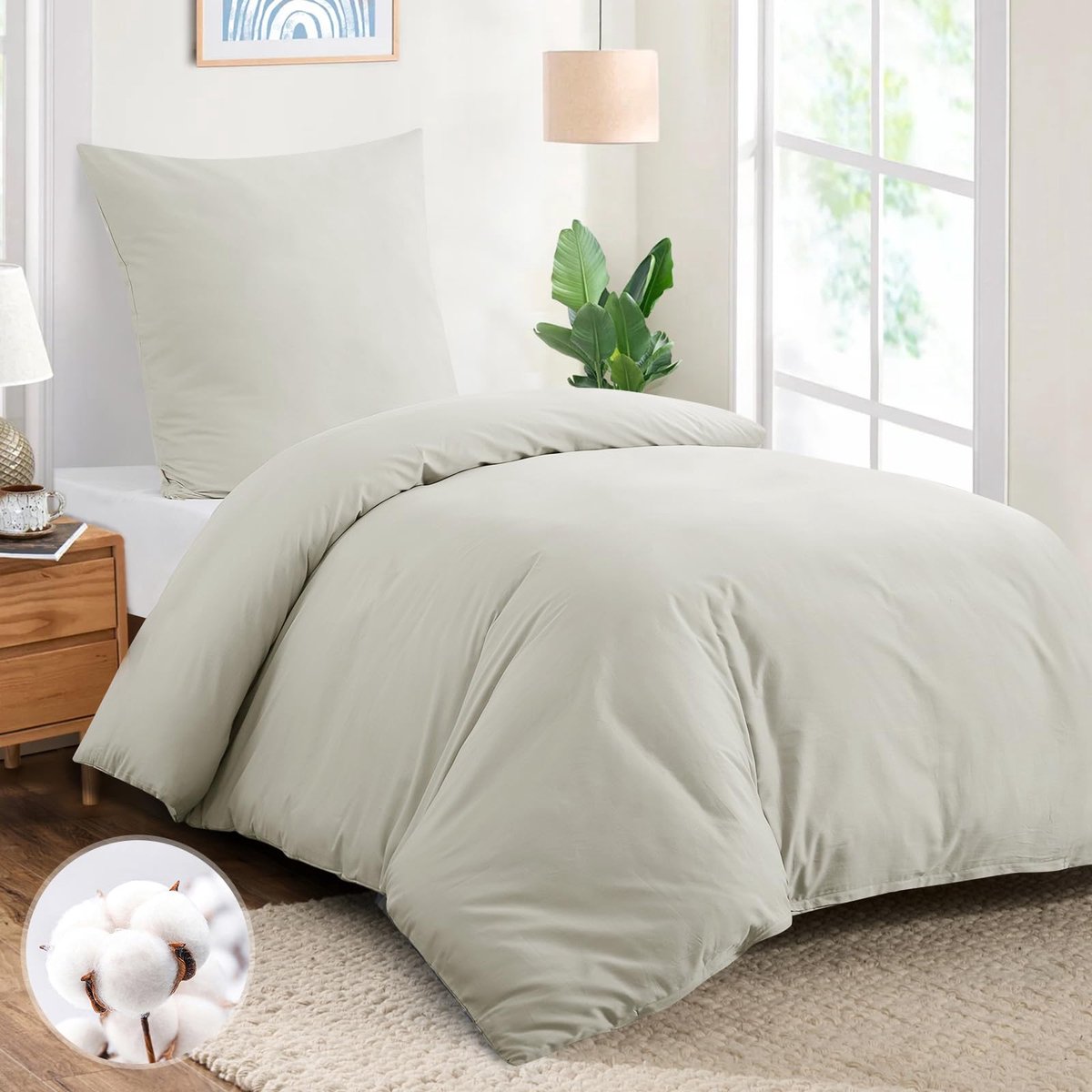 Dekbedovertrek 140 x 200 cm - Beige katoen - Met ritssluiting - Luxe en comfortabel slapen - ShopVlot