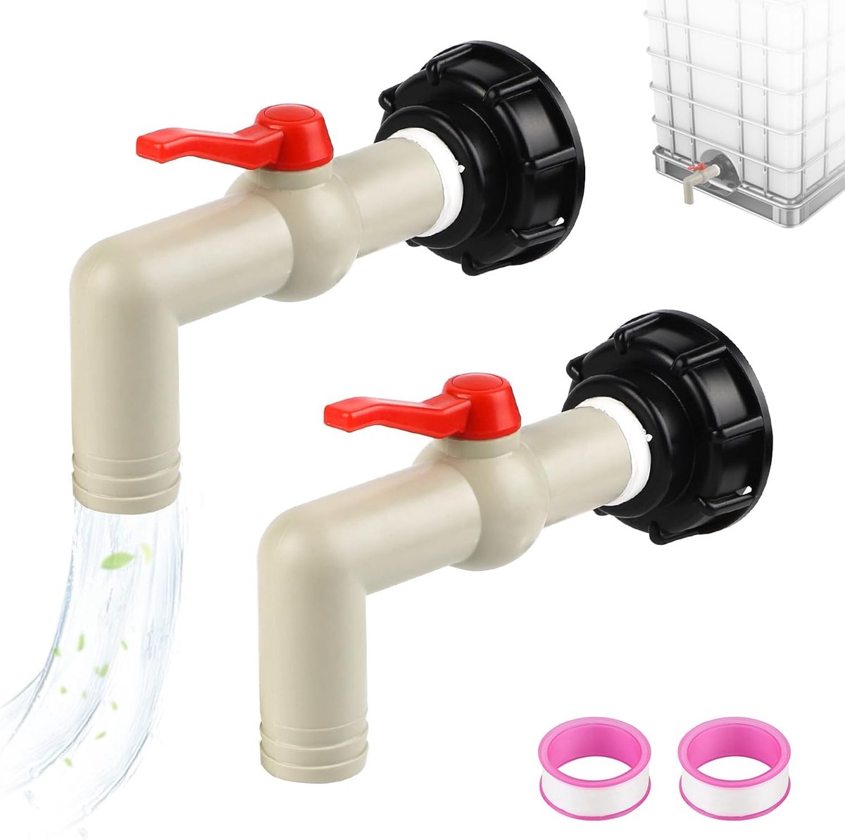 SnelShoppen - IBC Afvoerkraan, Tankaccessoires, Wateropslag, S60 x 6 Grove Draad, IBC Adapter, Kogelklep 1 Inch Uitloop 32mm, Ideaal voor Tuin en Buit