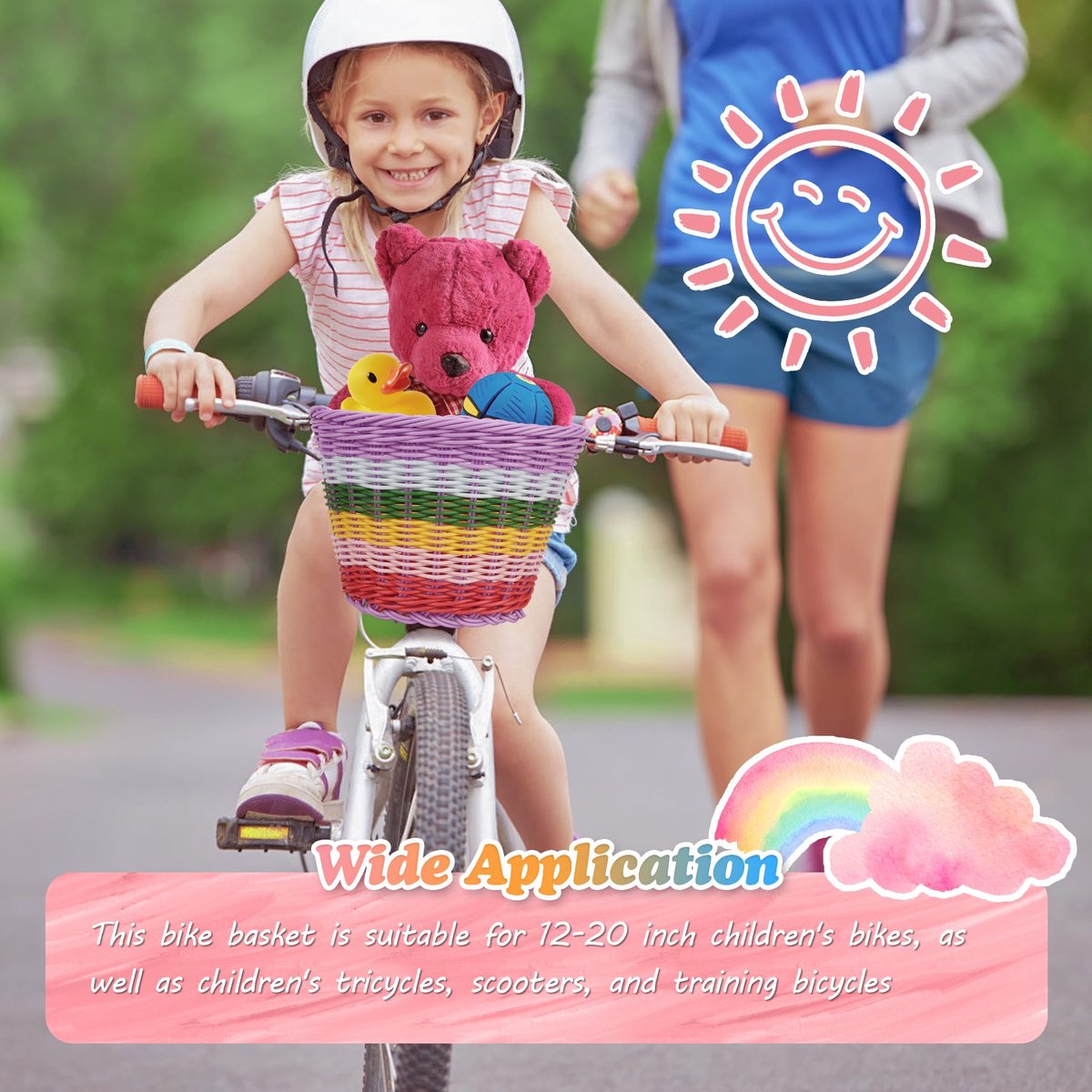 Fietsmand voor kinderen - gevlochten - met 72 kleurrijke fietsspaken - perfect voor kinderfietsen 30-50 cm - ShopVlot