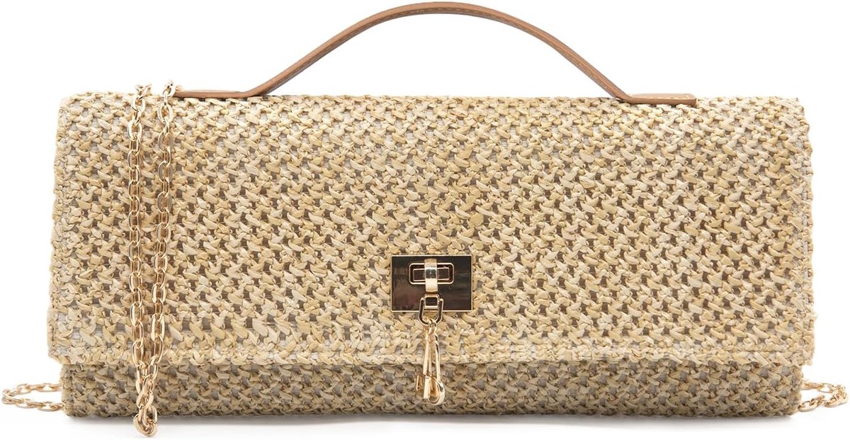 Schoudertas dames - geweven stro - clutch en crossbody - perfect voor strand en zomeravonden - ShopVlot