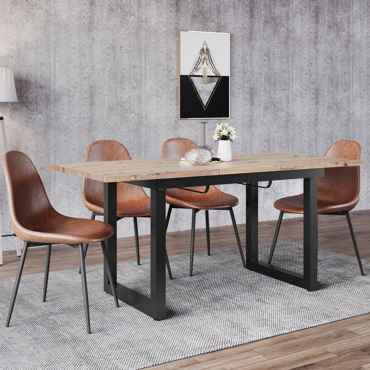Uitbreidbare Eettafel 140/180x80 cm - Industriële Eettafel Met Stalen Frame MDF Eikenlook Zwart