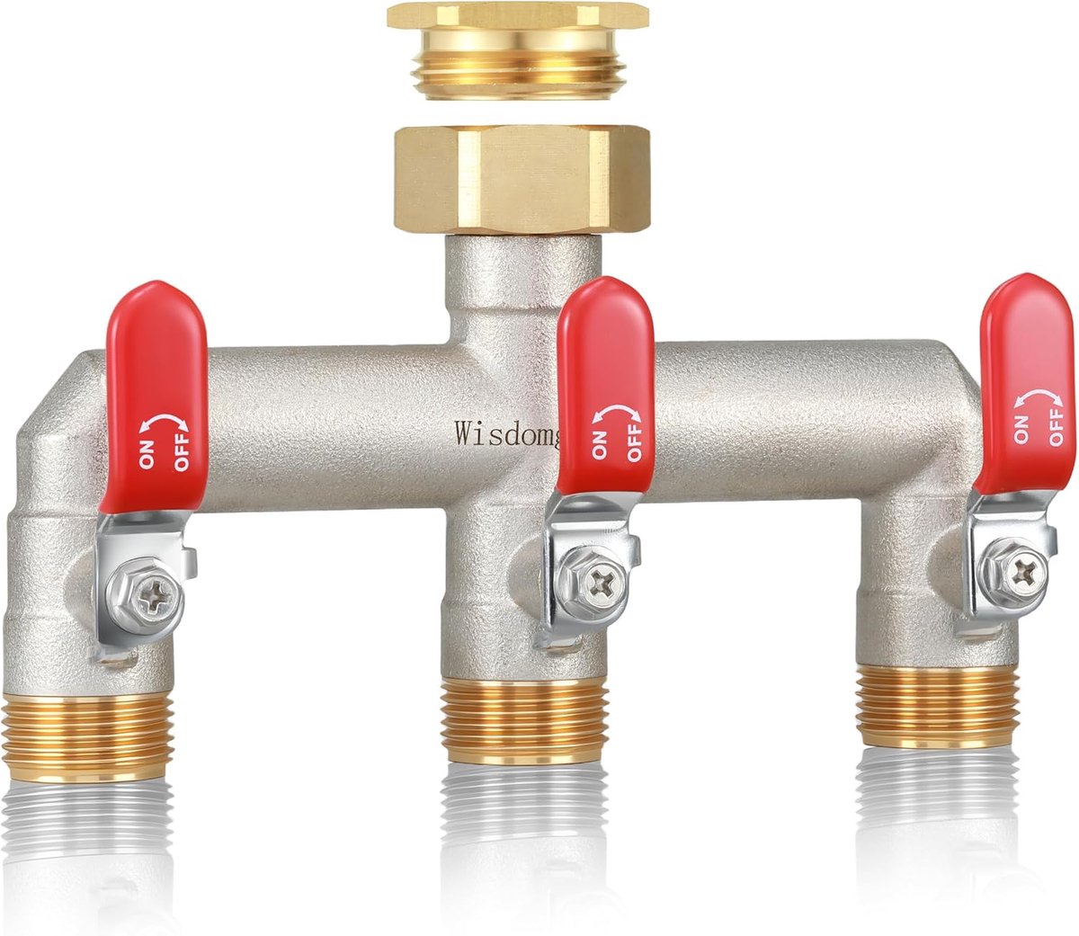 3 Way Water Distributor High Flow Brass Nickel Plated Garden Divider With Red Extension Handles Connection 1 Inch With - ShopVlot