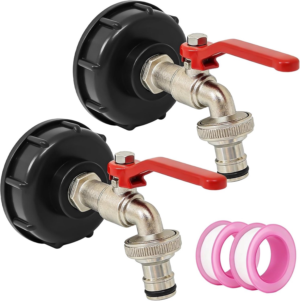 2pcs IBC Tank Spout Tap, 1000L Water Tank Alloy Water Tap, Ball Valve with 3/4 Inch Connection, Extension S60 x 6 - ShopVlot