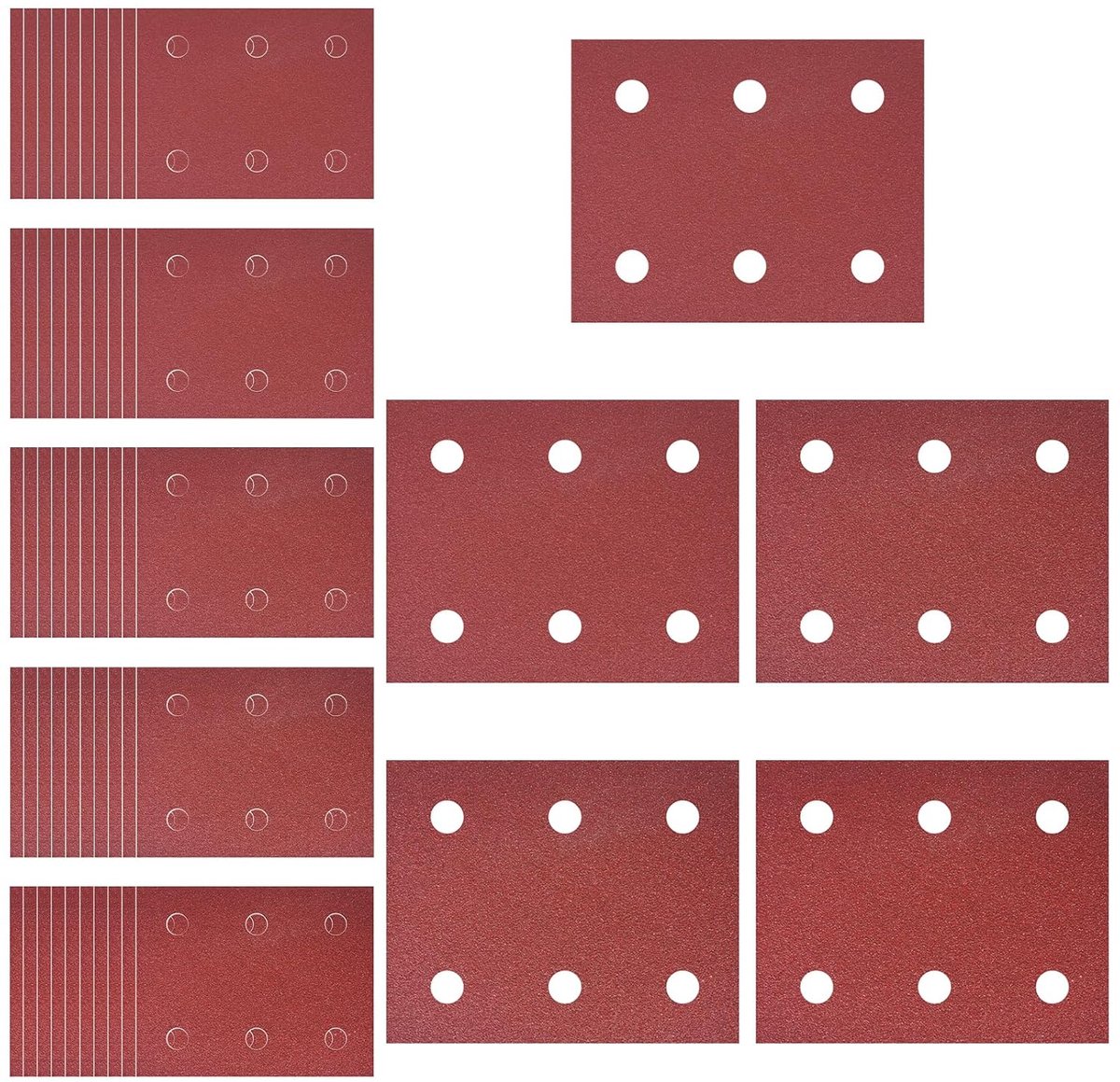 Pack of 50 Sandpaper Set, Sandpaper 102 mm x 114 mm, Grit 40/60/80/100/120, 6 Holes, Sanding Sheet Set Compatible with - ShopVlot