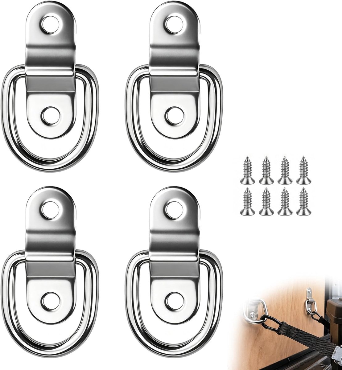 Zolara 4 stuks D-ring sjorringen voor aanhangers, roestvrij staal aanhanger, sjorogen heavy duty, roestvrij staal - ShopVlot