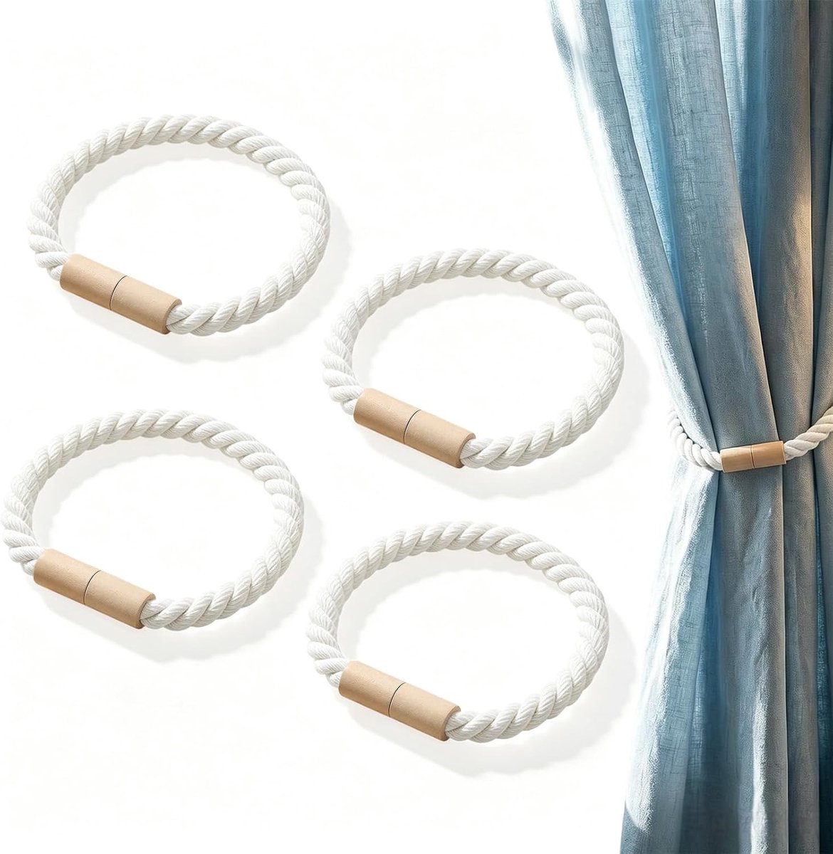 Magnetische gordijnbinders, set van 4, witte kleur, sterke magneet, accessoires voor thuis en kantoor - ShopVlot