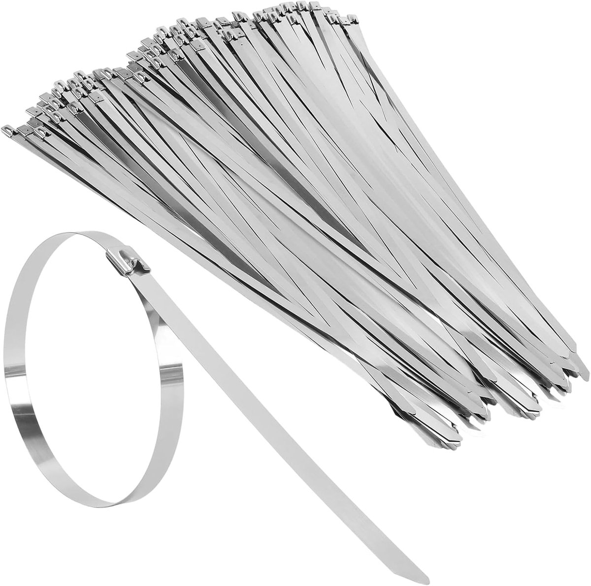 Pack of 100 Stainless Steel Cable Ties, 10 x 500 mm, Stainless Steel Self Locking Cable Ties, Metal Cable Ties for - ShopVlot
